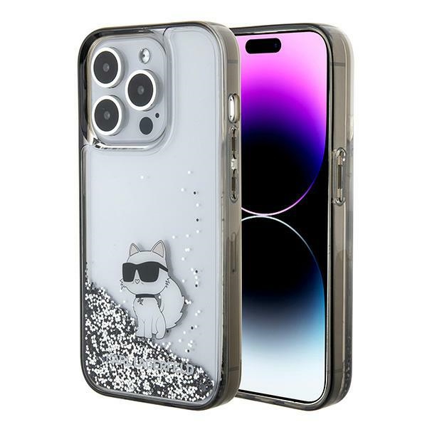 Karl Lagerfeld Liquid Glitter Choupette ümbris jaoks iPhone 15 Pro Max - läbipaistev