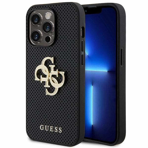 Guess Leather Perforated 4G Glitter Logo Ümbris jaoks iPhone 15 Pro - must