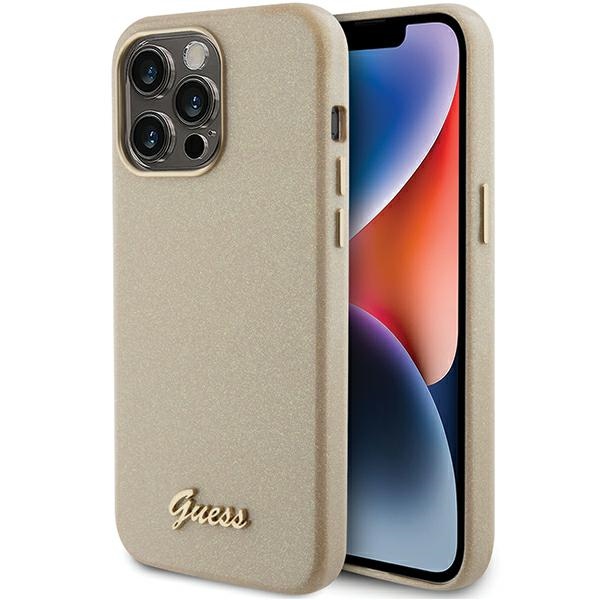 Guess Glitter Glossy Script ümbris jaoks iPhone 15 Pro - kuldne