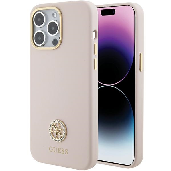 Guess Silicone Logo Strass 4G Ümbris jaoks iPhone 15 Pro Max - roosa
