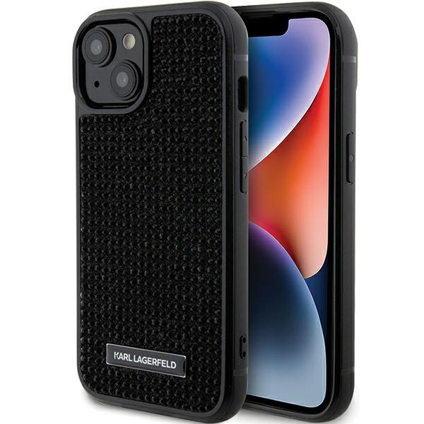 Karl Lagerfeld Rhinestone Logo Metal Plate ümbris jaoks iPhone 15 - must