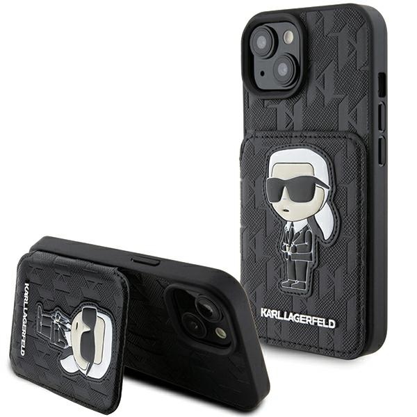 Karl Lagerfeld Saffiano Cardslots and Stand Monogram Ikonik Patch ümbris jaoks iPhone 15 - must