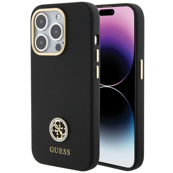 Guess Silicone Logo Strass 4G ümbris jaoks iPhone 15 Pro Max - must
