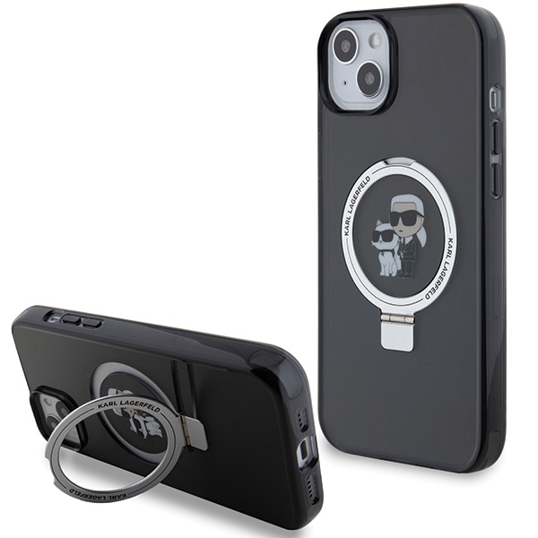 Karl Lagerfeld KLHMP15SHMRSKCK iPhone 15 6.1" чёрный/чёрный жёсткий чехол Ring Stand Karl&Choupette MagSafe