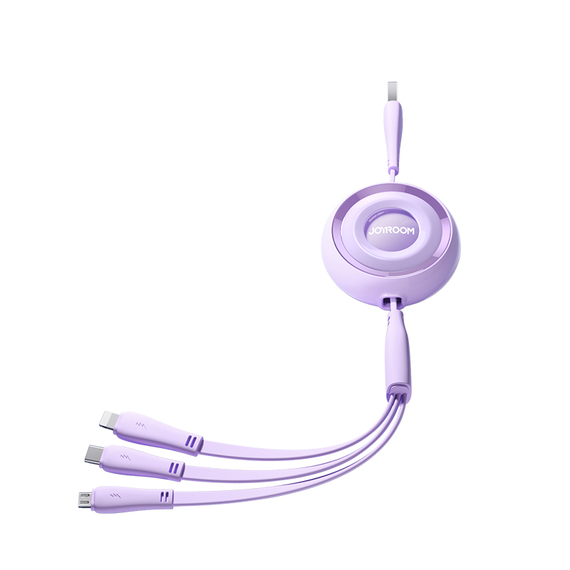 Joyroom Colorful Series S-A40 выдвижной кабель 3 в 1 USB-A - USB-C Lightning Micro USB 1м - фиолетовый