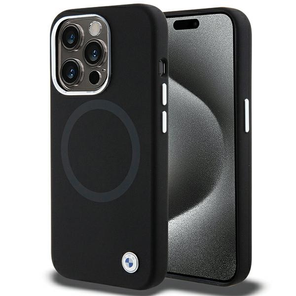 BMW Signature Liquid Silicone MagSafe ümbris jaoks iPhone 15 Pro - must