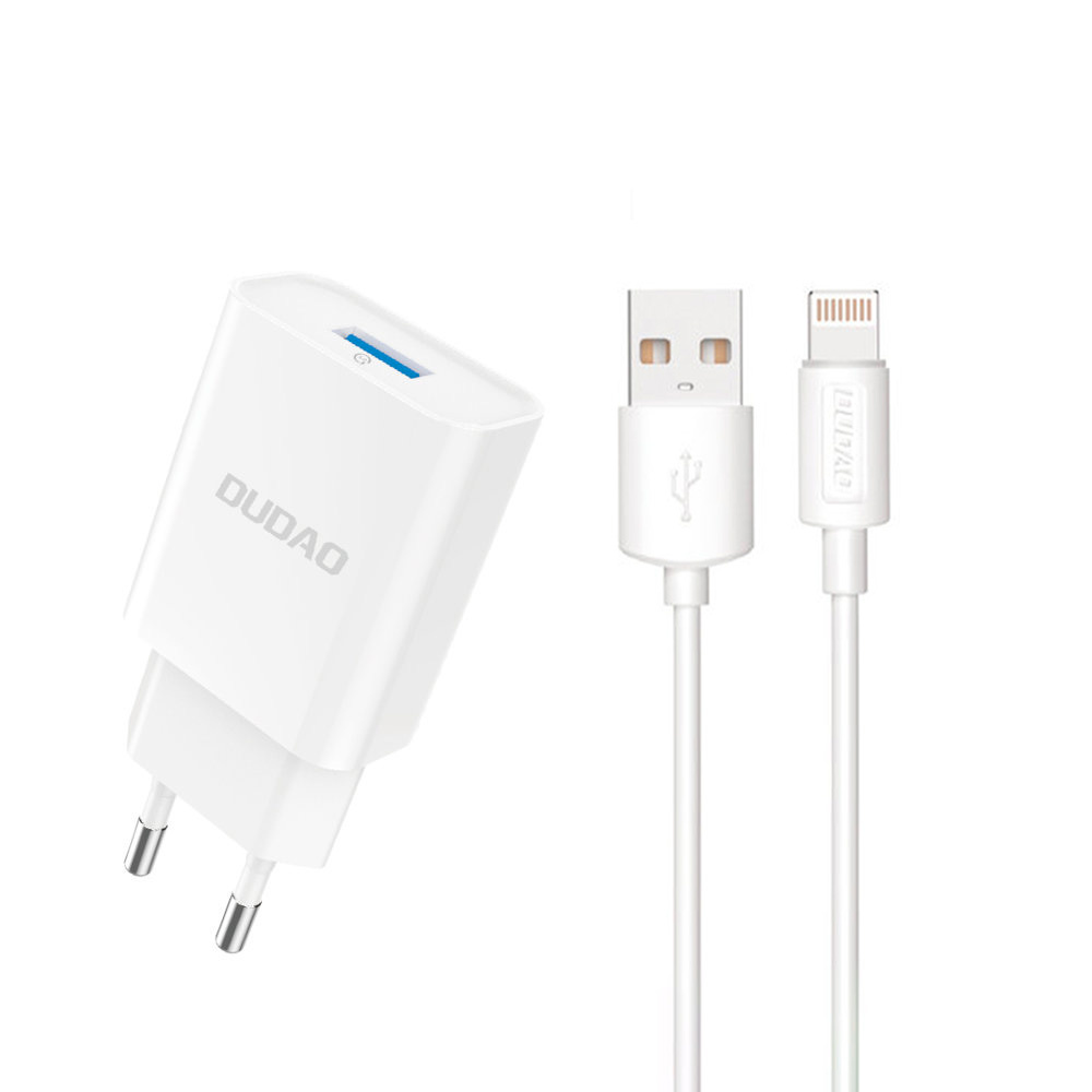 Dudao A4EU USB-A 2.1A wall Laadija - valge + USB-A - Lightning kaabel