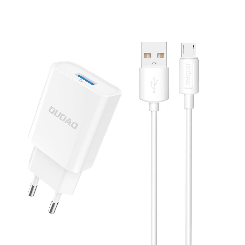 Dudao A4EU USB-A 2.1A wall Laadija - valge + USB-A - micro USB kaabel