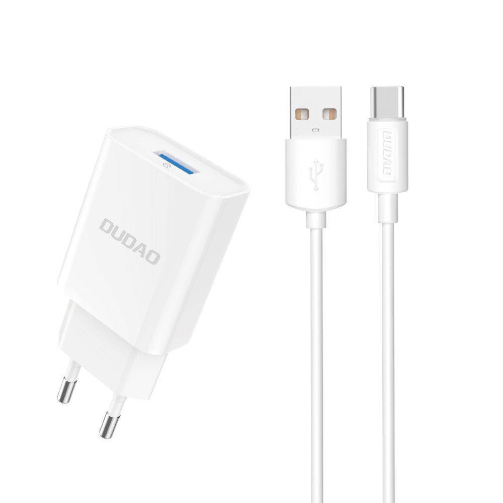 Dudao A4EU USB-A 2.1A wall Laadija - valge + USB-A - USB-C kaabel