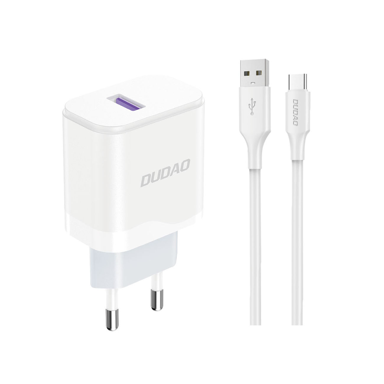 Dudao A20EU USB-A 18W wall Laadija - valge + USB-A - USB-C kaabel