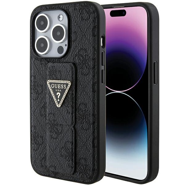 Guess Grip Stand 4G Triangle Strass ümbris jaoks iPhone 15 Pro - must
