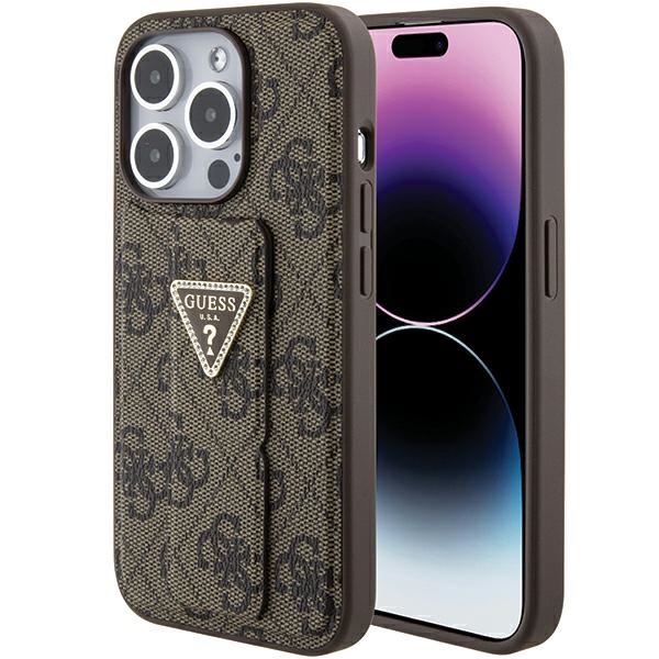 Guess Grip Stand 4G Triangle Strass ümbris jaoks iPhone 15 Pro - brown