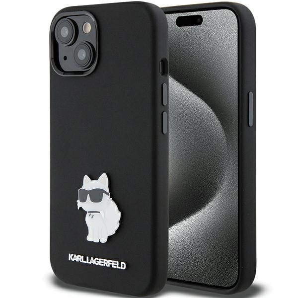 Karl Lagerfeld Silicone Choupette Metal Pin чехол для iPhone 15 Plus / 14 Plus - чёрный