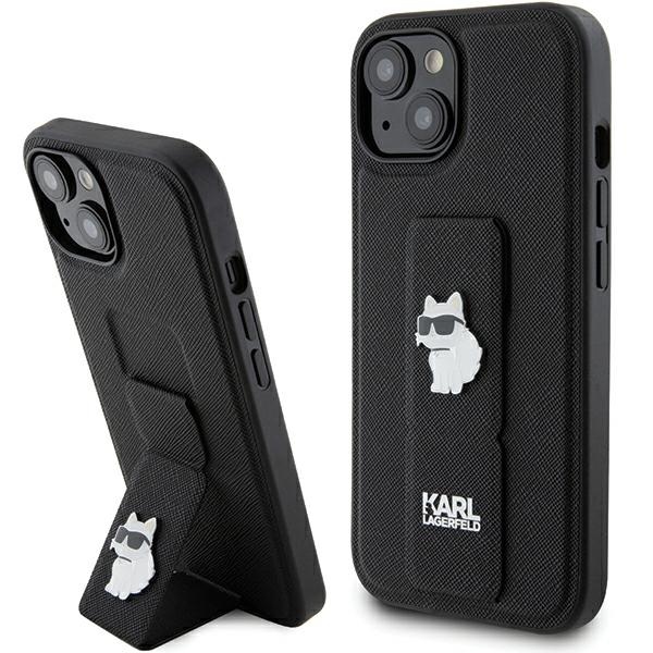 Karl Lagerfeld Gripstand Saffiano Choupette Pins ümbris jaoks iPhone 15 - must