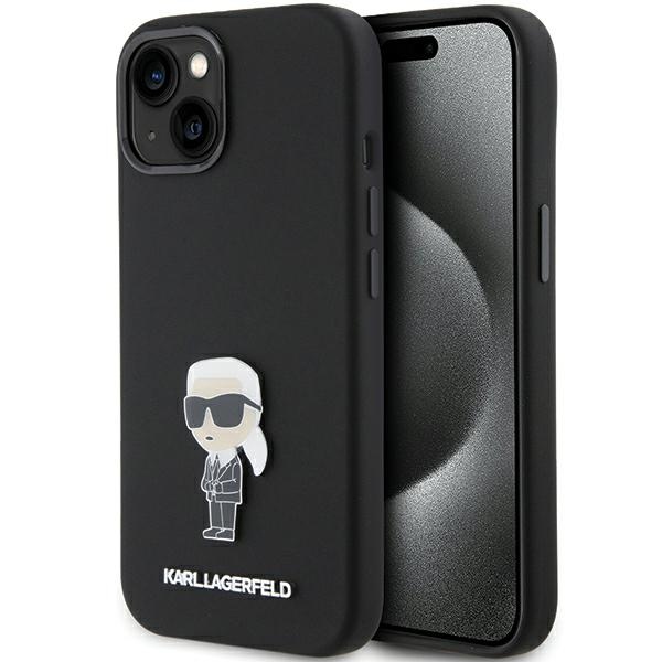 Karl Lagerfeld Silicone Ikonik Metal Pin ümbris jaoks iPhone 15 - must