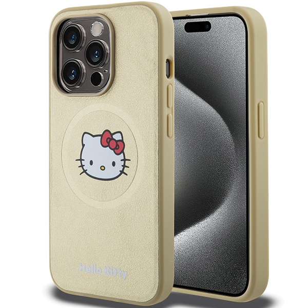 Hello Kitty Leather Kitty Head MagSafe ümbris jaoks iPhone 15 Pro Max - kuldne