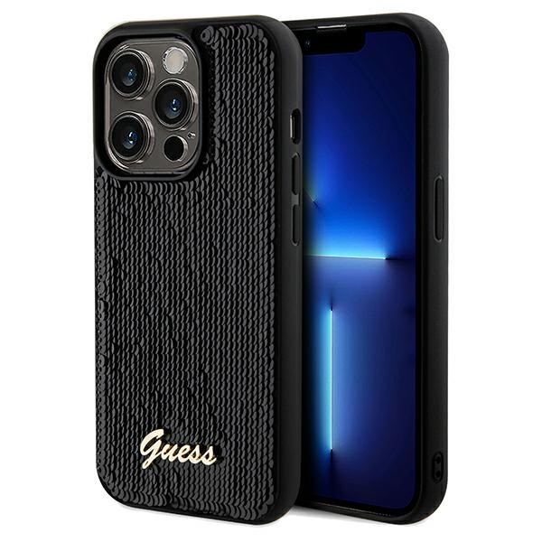 Guess Sequin Script Metal чехол для iPhone 14 Pro Max - чёрный