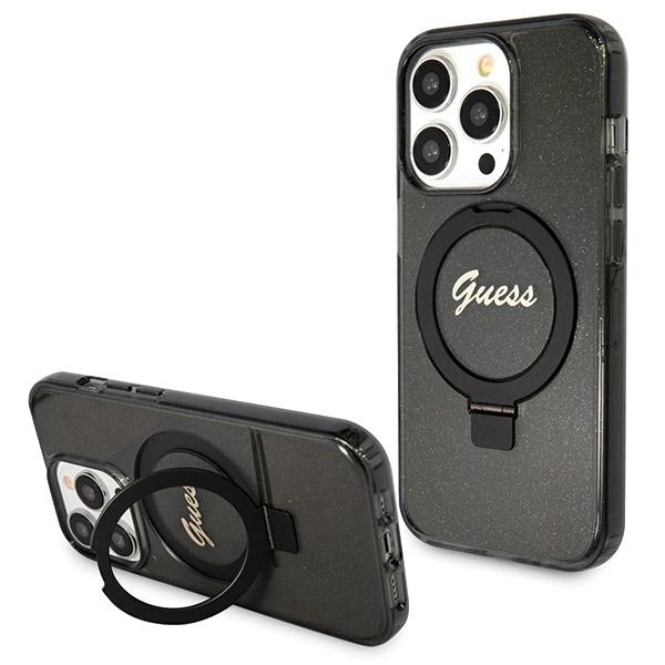 Guess Ring Stand Script Glitter MagSafe чехол для iPhone 13 Pro Max - чёрный