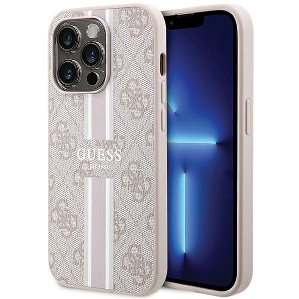 Guess 4G Printed Stripes MagSafe ümbris jaoks iPhone 15 Pro - roosa