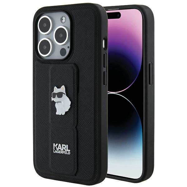 Karl Lagerfeld Gripstand Saffiano Choupette Pins ümbris jaoks iPhone 14 Pro - must