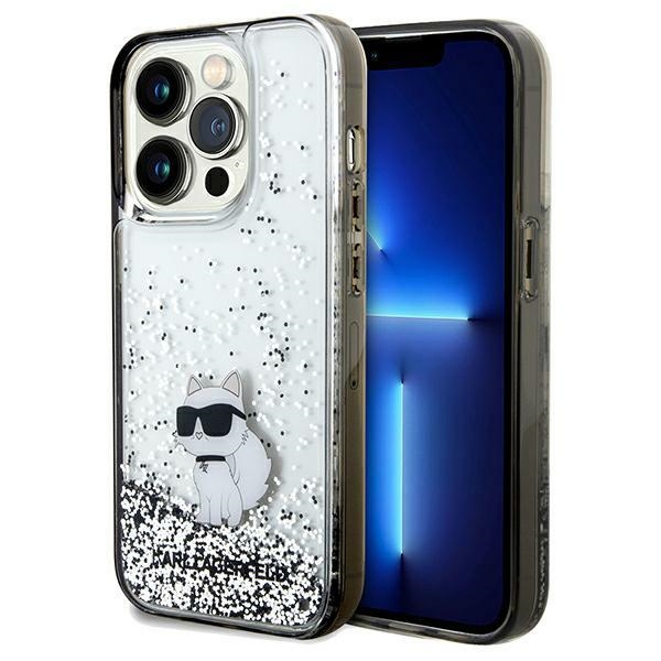 Karl Lagerfeld Liquid Glitter Choupette ümbris jaoks iPhone 14 Pro - läbipaistev