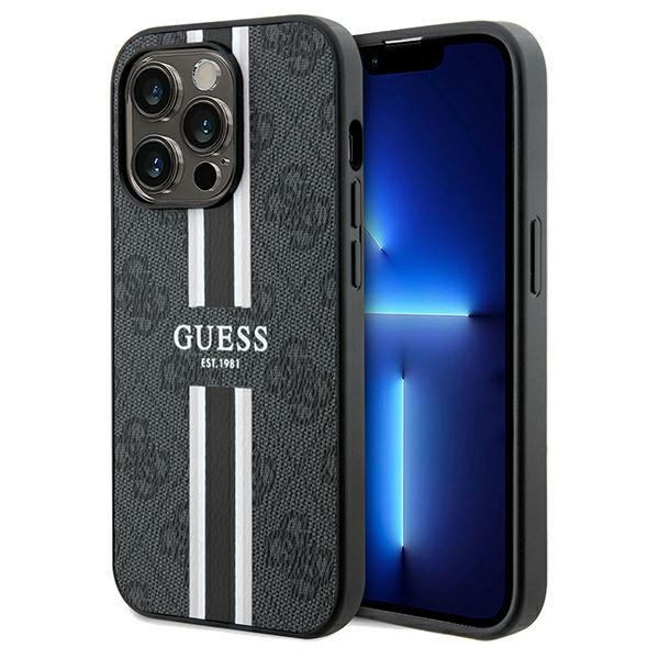 Guess 4G Printed Stripes MagSafe ümbris jaoks iPhone 15 Pro Max - must