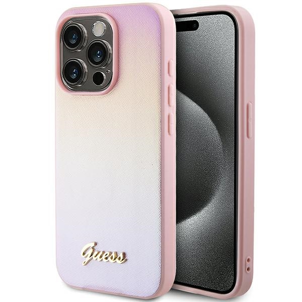 Guess Saffiano Iridescent Script ümbris jaoks iPhone 14 Pro Max - roosa