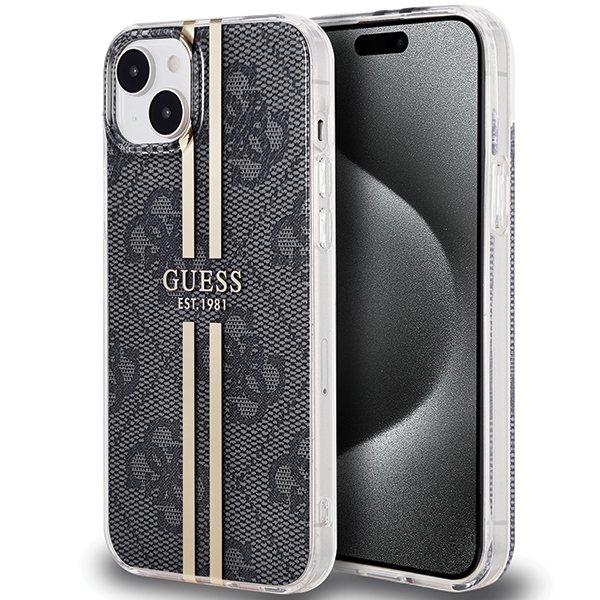 Guess IML 4G kuldne Stripe ümbris jaoks iPhone 15 Plus / 14 Plus - must