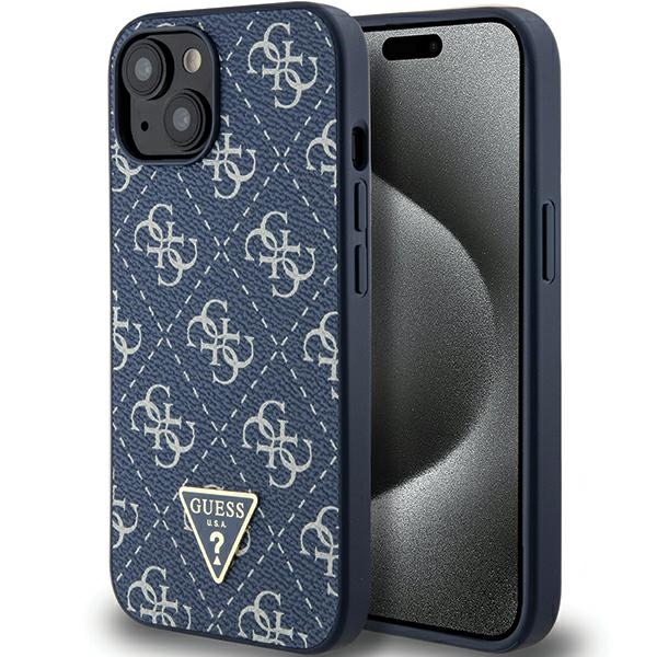 Guess 4G Triangle Metal Logo ümbris jaoks iPhone 15 Plus / 14 Plus - sinine