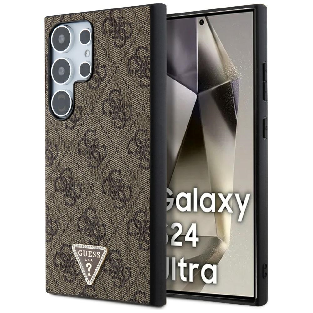 Guess Grip Stand 4G Triangle Strass Ümbris jaoks Samsung Galaxy S24 Ultra - Brown