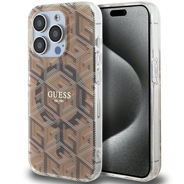 Guess IML GCube MagSafe чехол для iPhone 15 Pro Max - коричневый