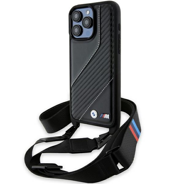 BMW M Edition Carbon Stripe & Strap ümbris jaoks iPhone 15 Pro - must