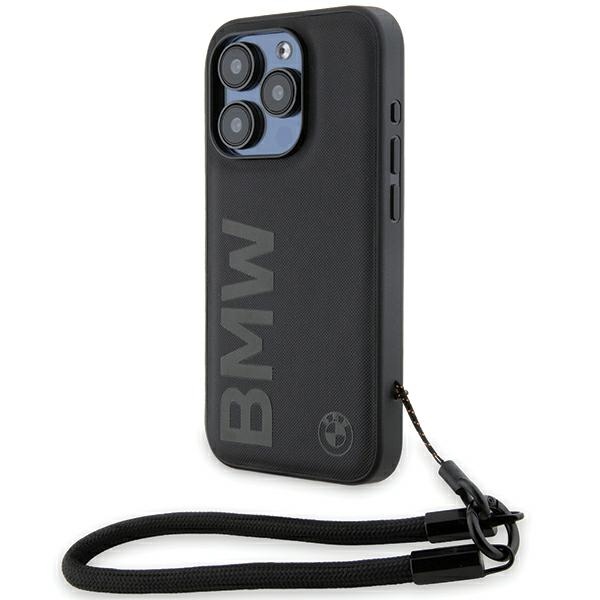 BMW Signature Leather Wordmark Cord ümbris jaoks iPhone 15 Pro - must