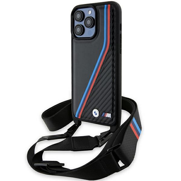 BMW M Edition Carbon Tricolor Lines & Strap ümbris jaoks iPhone 15 Pro Max - must
