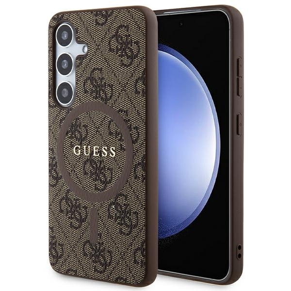 Guess 4G Collection Leather Metal Logo MagSafe Ümbris jaoks Samsung Galaxy S24 - Brown