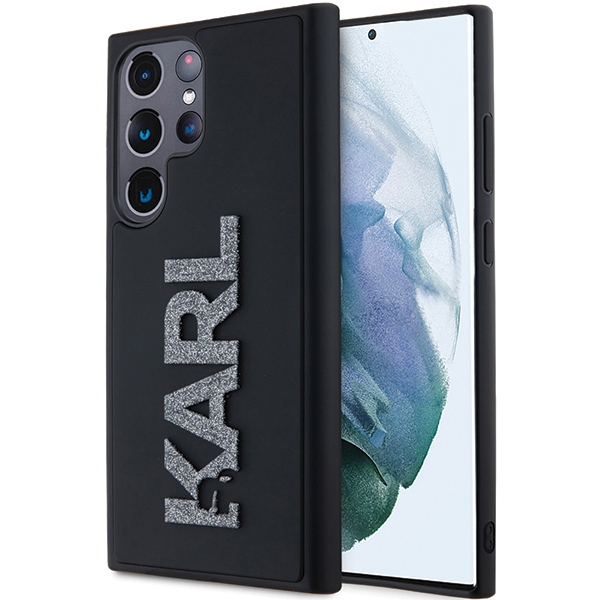 Karl Lagerfeld 3D Rubber Glitter Logo ümbris jaoks Samsung Galaxy S23 Ultra - must