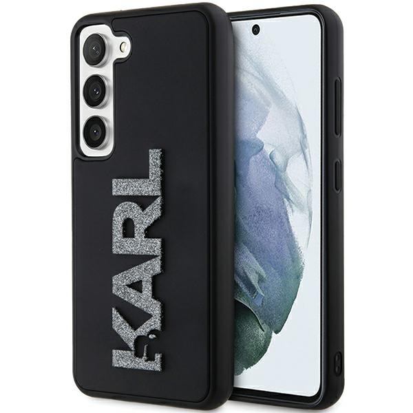 Karl Lagerfeld 3D Rubber Glitter Logo ümbris jaoks Samsung Galaxy S23 - must