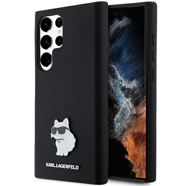 Karl Lagerfeld Silicone Choupette Metal Pin ümbris jaoks Samsung Galaxy S23 Ultra - must