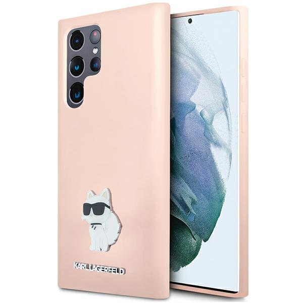 Karl Lagerfeld Silicone Choupette Metal Pin ümbris jaoks Samsung Galaxy S23 Ultra - roosa