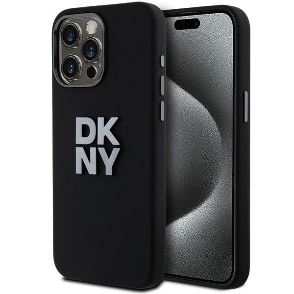 DKNY Liquid Silicone Metal Logo iPhone 15 Pro Ümbris - Must
