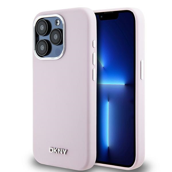 DKNY Liquid Silicone Small Metal Logo MagSafe ümbris jaoks iPhone 15 Pro - roosa