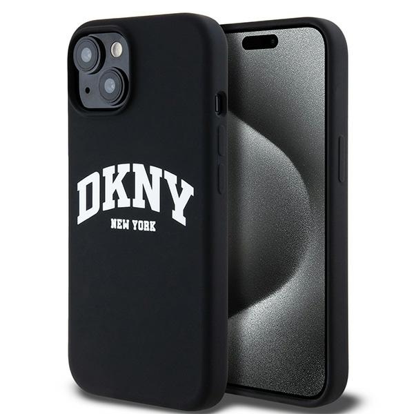 DKNY Liquid Silicone Valge Printed Logo MagSafe Ümbris jaoks iPhone 15 / 14 / 13 - Must