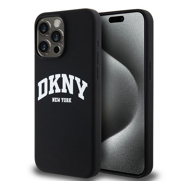 DKNY Liquid Silicone Valge Printed Logo MagSafe ümbris jaoks iPhone 15 Pro Max - must