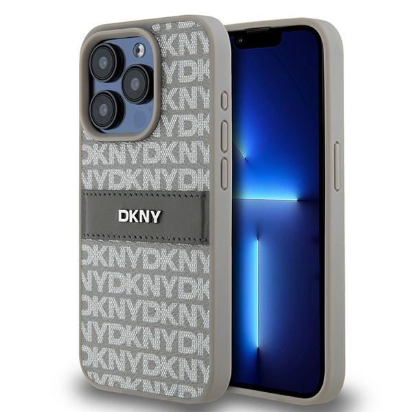 DKNY Leather Mono Stripe & Metal Logo ümbris jaoks iPhone 15 Pro - beige