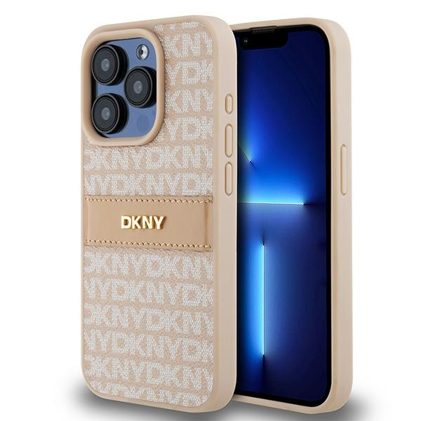 DKNY Leather Mono Stripe & Metal Logo ümbris jaoks iPhone 15 Pro - roosa
