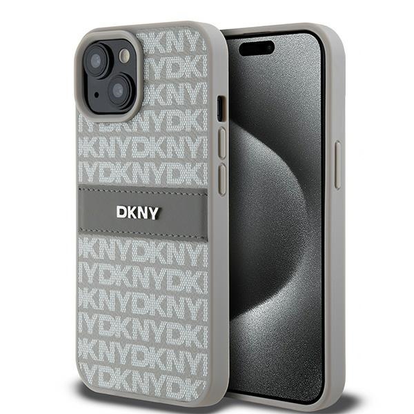 DKNY Leather Mono Stripe & Metal Logo ümbris jaoks iPhone 15 Plus / 14 Plus - beige