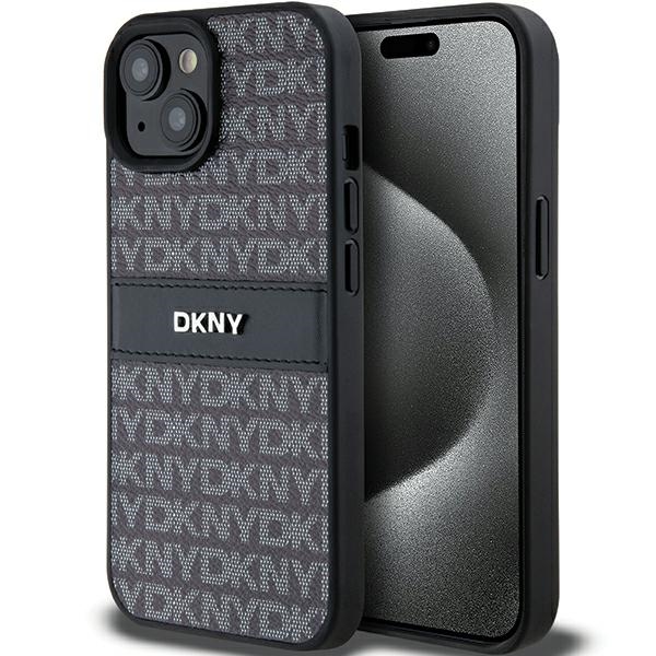 DKNY Leather Mono Stripe & Metal Logo Ümbris jaoks iPhone 15 Plus / 14 Plus - Must