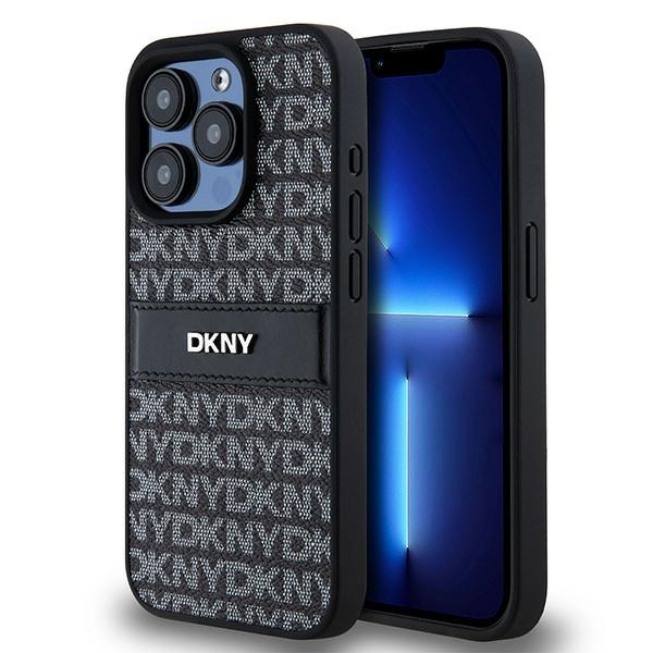 DKNY Leather Mono Stripe & Metal Logo чехол для iPhone 15 Pro Max - чёрный