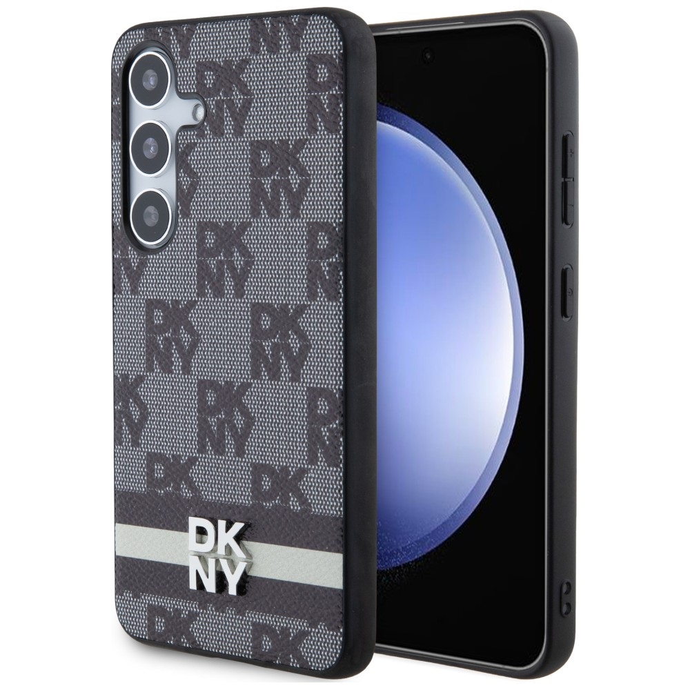 DKNY Leather Checkered Mono Pattern & Printed Stripes ümbris jaoks Samsung Galaxy S24+ - must