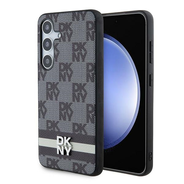 DKNY Leather Checkered Mono Pattern & Printed Stripes Ümbris jaoks Samsung Galaxy S24 - Must
